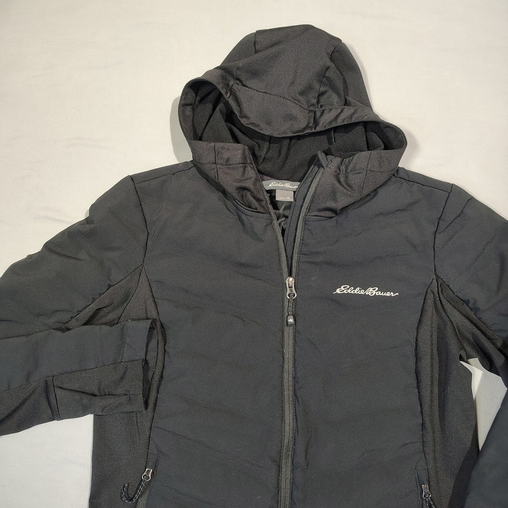 Eddie Bauer Jacket Womens Medium Black MotionLoft Hybrid Down Hooded Zip 0623 - Picture 3 of 16